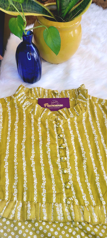Women's Summer Dress | 100% Cotton | Frilled | Henna Bandhani Print