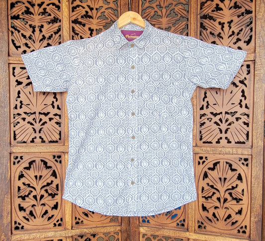 Men's Casual Shirt | 100% Cotton | Half-Sleeves | Print | Grey Mosaic