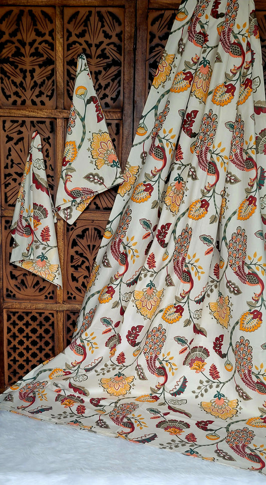 Bedsheet | Double/Queen | 100% Cotton | 2 Pillow Covers | Anokhi Print | White & Maroon Peacock