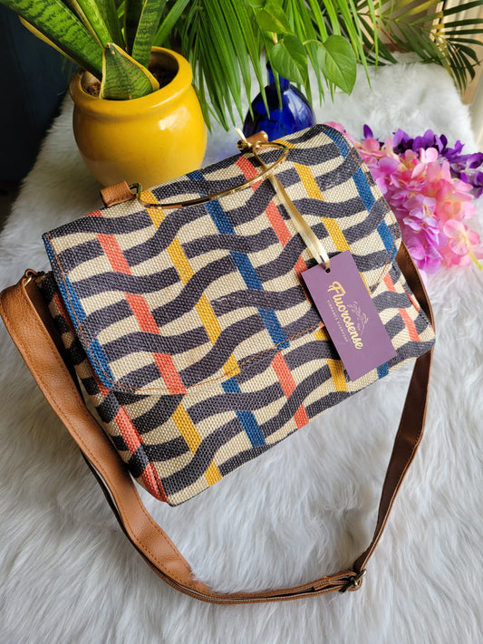 Women's Handbag | Satchel | Jute | Abstract Print | Multicolour