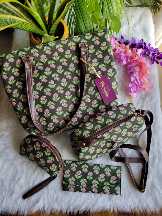 Women's Handbag | Shopper 5 Piece set | Handblock Print