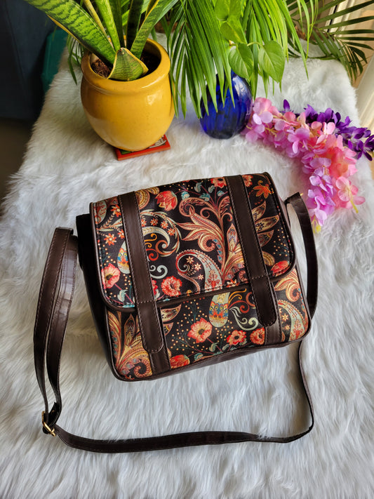 Women's Handbag | Sling Bag | Floral Print | Black Shimmer