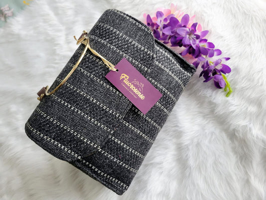 Women's Handbag | Satchel | Jute | Embroidered | Black