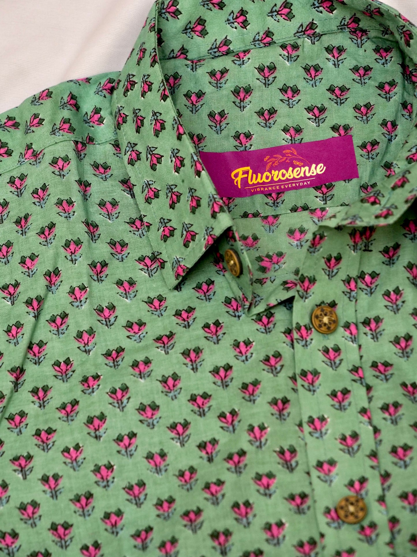 Men's Casual Shirt | 100% Cotton | Half-Sleeves | Motifs Print | Persian Green & Pink