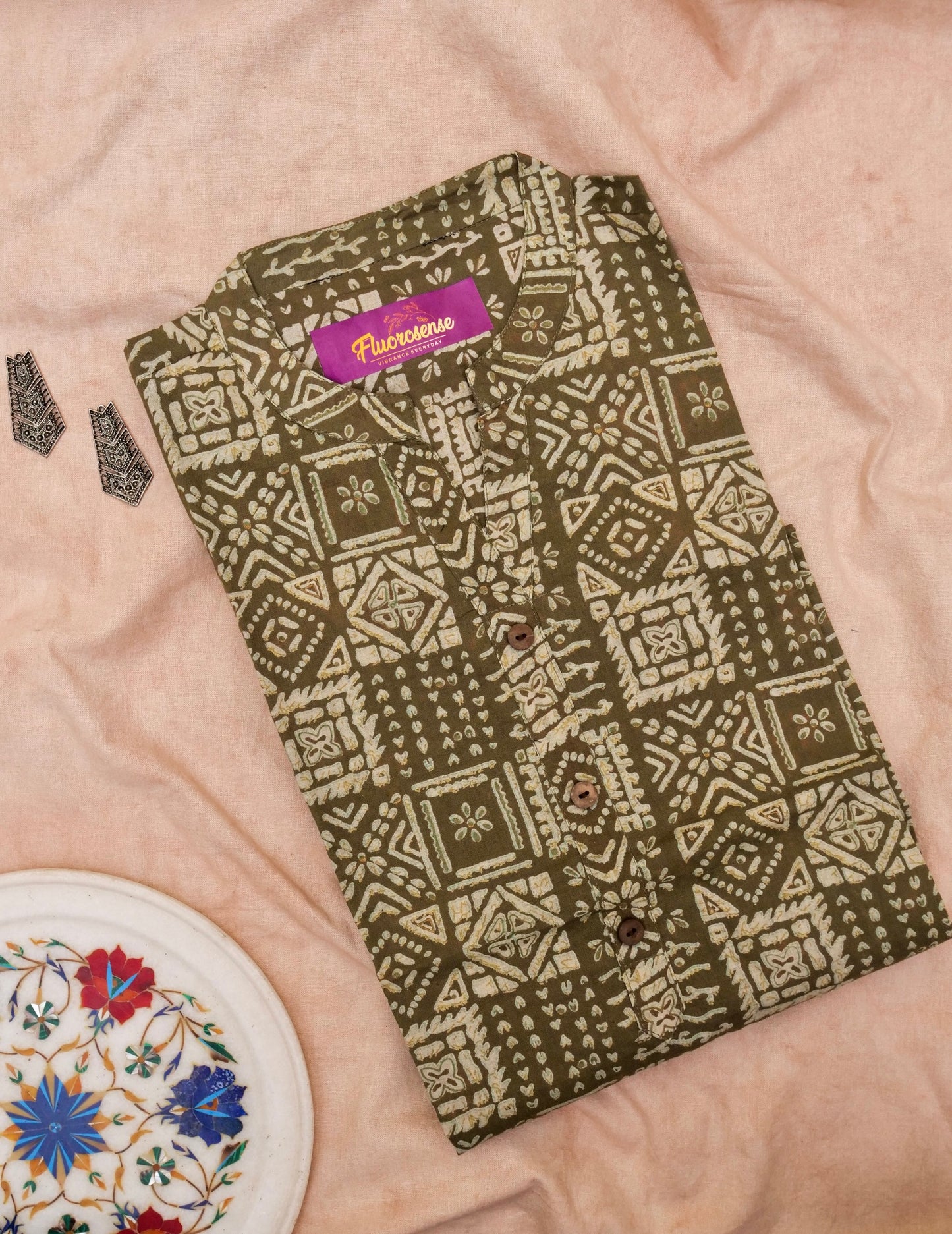 Women's Short Kurta | 100% Cotton | Henna Hand-Block Print