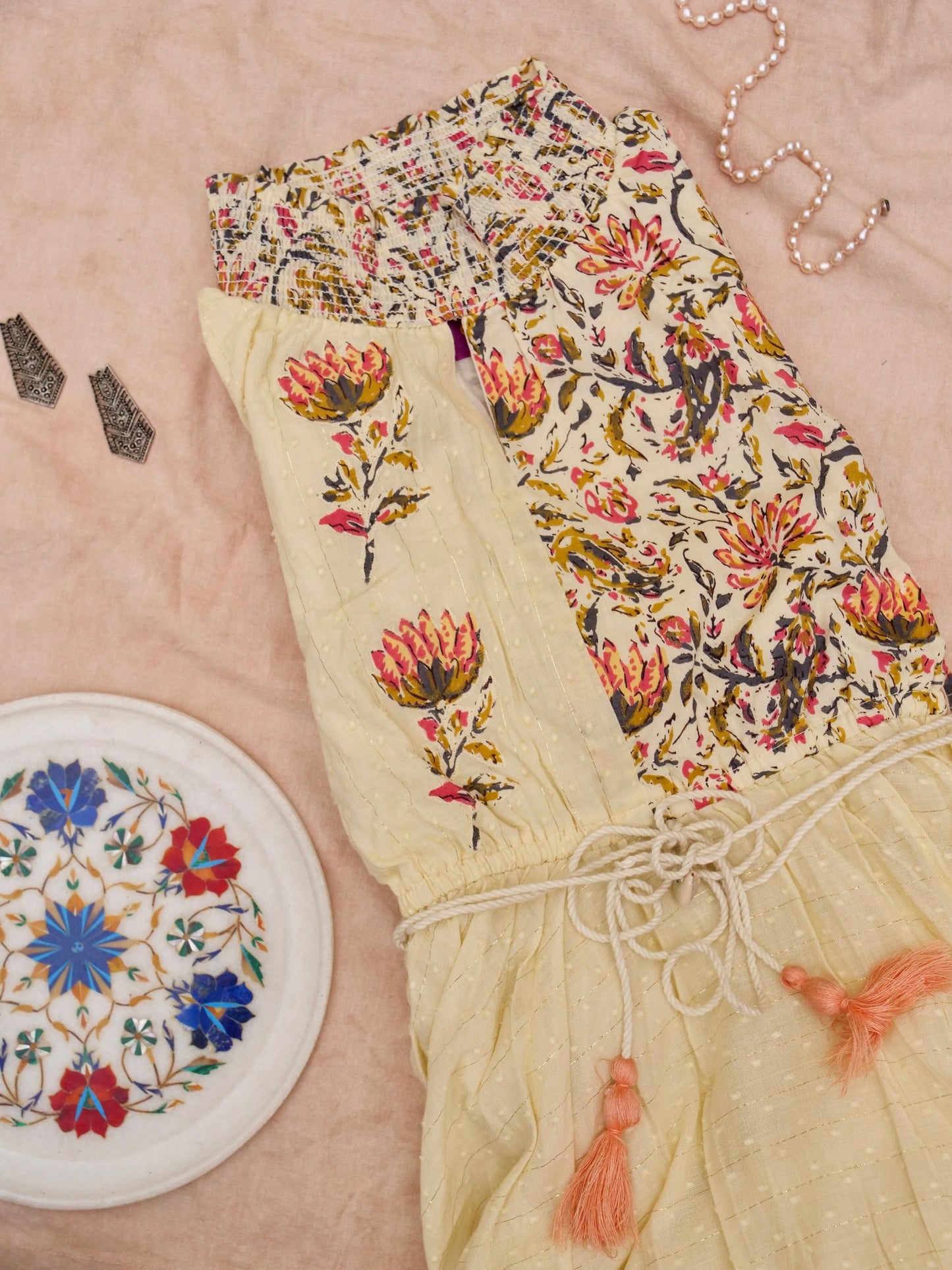 Women's Summer Dress | 100% Cotton |  Lime & Peach Floral Print