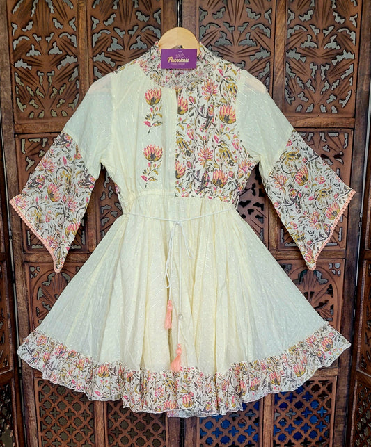 Women's Summer Dress | 100% Cotton |  Lime & Peach Floral Print